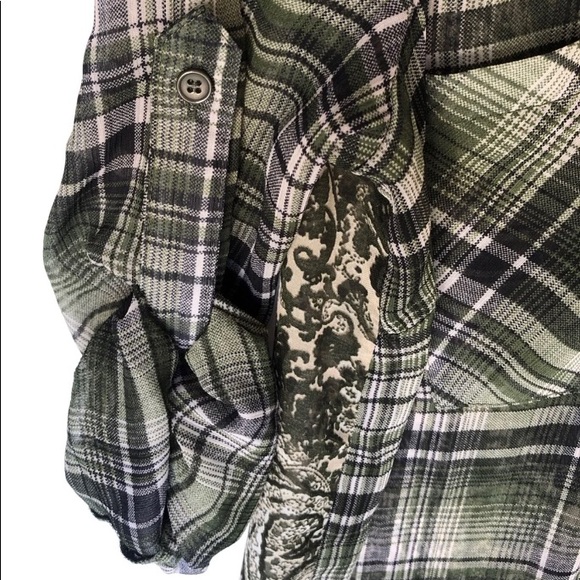 Band of Gypsies Green Sheer Plaid Long Sleeves Button Down Shirt Blouse … - Picture 5 of 7